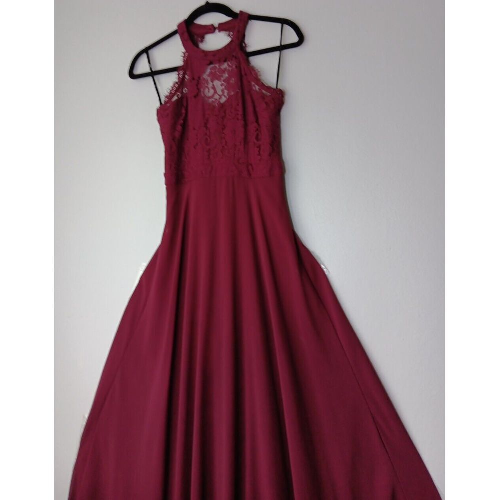 Lulu's Dance All Evening Burgundy Lace Maxi Dress Gown Size XSmall - Picture 8 of 13